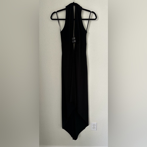 Black Halter Open Back Midi Dress Rhinestone Detail Size Small HOCO Formal - Picture 3 of 9